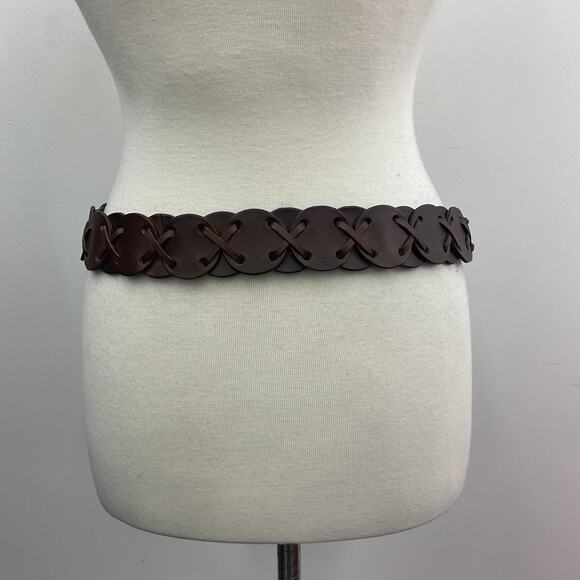 Made in India Western Scallop Braided Brown Leather Women's Belt - Size M - Picture 2 of 7